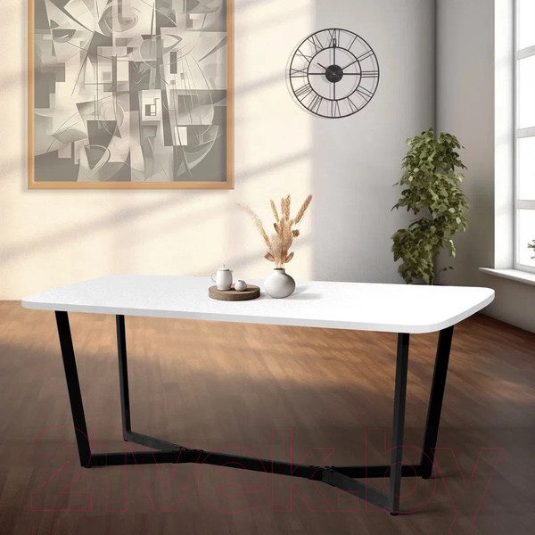 Изображение товара Обеденный стол Millwood Лофт Мюнхен Л 180x90x75 (белый/металл черный)