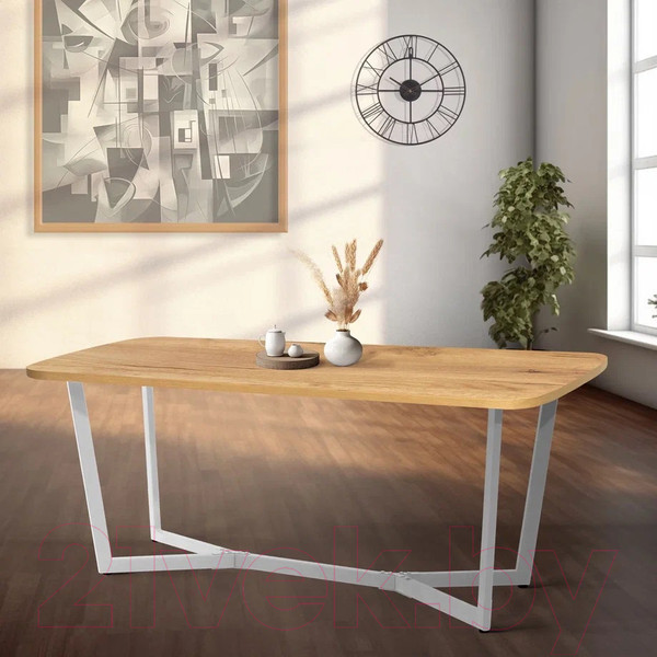 Изображение товара Обеденный стол Millwood Лофт Мюнхен Л 180x90x75 (дуб золотой Craft/металл белый)