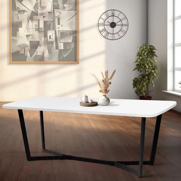 Изображение товара Обеденный стол Millwood Лофт Мюнхен Л 200x100x75 (белый/металл черный)