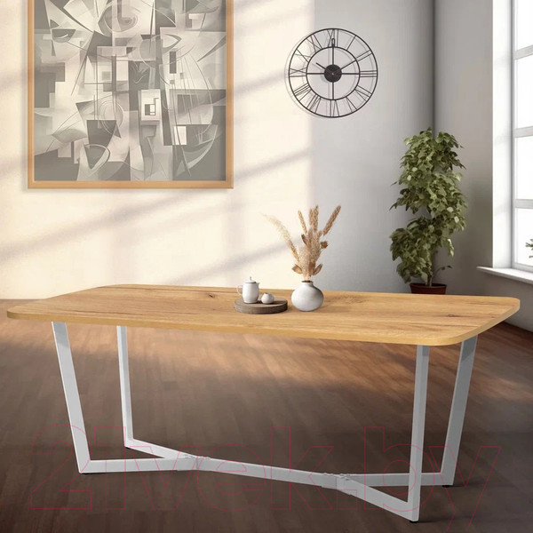 Изображение товара Обеденный стол Millwood Лофт Мюнхен Л 200x100x75 (дуб золотой Craft/металл белый)