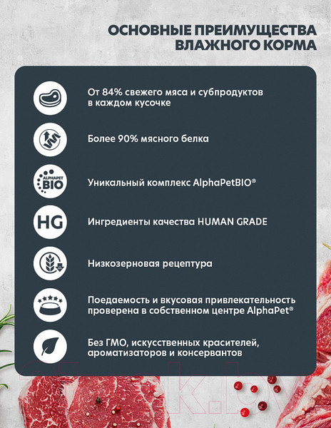 Изображение товара Влажный корм для собак AlphaPet Superpremium Телятина с тыквой в соусе / 211003 (100г)