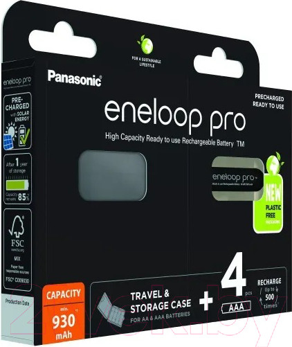 Изображение товара Комплект аккумуляторов Panasonic Eneloop Pro AAA 930 4BP (BK-4HCDEC4BE)