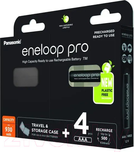 Изображение товара Комплект аккумуляторов Panasonic Eneloop Pro AAA 930 4BP (BK-4HCDEC4BE)