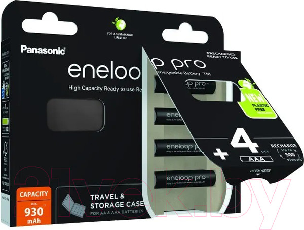 Изображение товара Комплект аккумуляторов Panasonic Eneloop Pro AAA 930 4BP (BK-4HCDEC4BE)