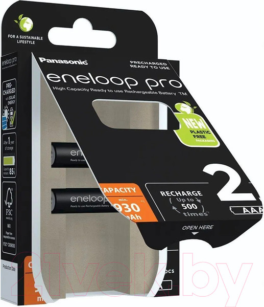 Изображение товара Комплект аккумуляторов Panasonic Eneloop Pro AAA 930 2BP (BK-4HCDE/2BE)