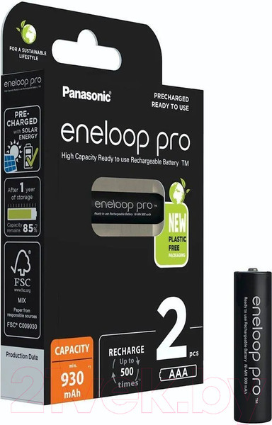 Изображение товара Комплект аккумуляторов Panasonic Eneloop Pro AAA 930 2BP (BK-4HCDE/2BE)