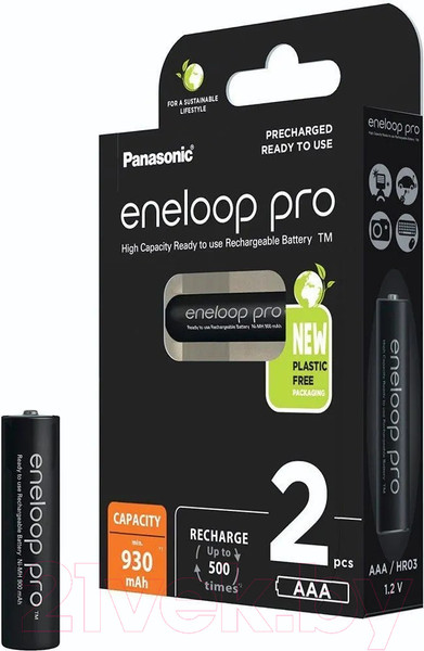 Изображение товара Комплект аккумуляторов Panasonic Eneloop Pro AAA 930 2BP (BK-4HCDE/2BE)