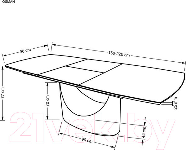 Изображение товара Обеденный стол Halmar Osman 160-220x90x77 (белый мрамор/черный)