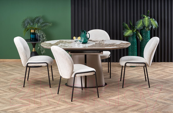 Изображение товара Обеденный стол Halmar Robinson 160-200x90x76 (бежевый мрамор/капучино/черный)