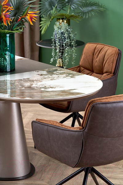 Изображение товара Обеденный стол Halmar Robinson 160-200x90x76 (бежевый мрамор/капучино/черный)