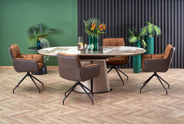 Изображение товара Обеденный стол Halmar Robinson 160-200x90x76 (бежевый мрамор/капучино/черный)