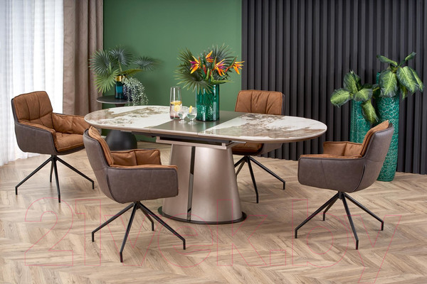 Изображение товара Обеденный стол Halmar Robinson 160-200x90x76 (бежевый мрамор/капучино/черный)