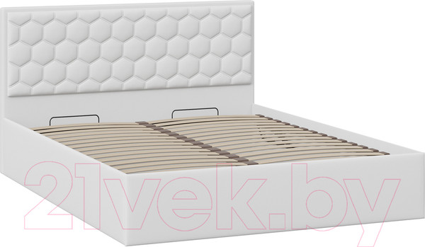 Изображение товара Двуспальная кровать ТриЯ Порто универсальная с ПМ 160x200 (экокожа белый Polo)