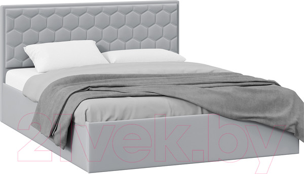 Изображение товара Двуспальная кровать ТриЯ Порто универсальная с ПМ и заглушиной 160x200 (велюр Confetti Silver)