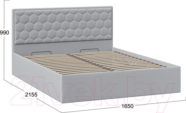 Изображение товара Двуспальная кровать ТриЯ Порто универсальная с ПМ и заглушиной 160x200 (велюр Confetti Silver)