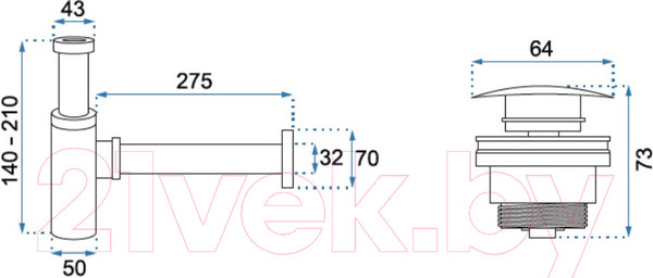 Изображение товара Сифон REA Click Clack A5693 (хром глянцевый)