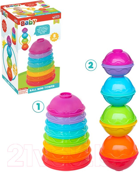 Изображение товара Развивающий игровой набор Dede Логическая пирамидка 4 в 1 Тарелочки-шарики / 03467