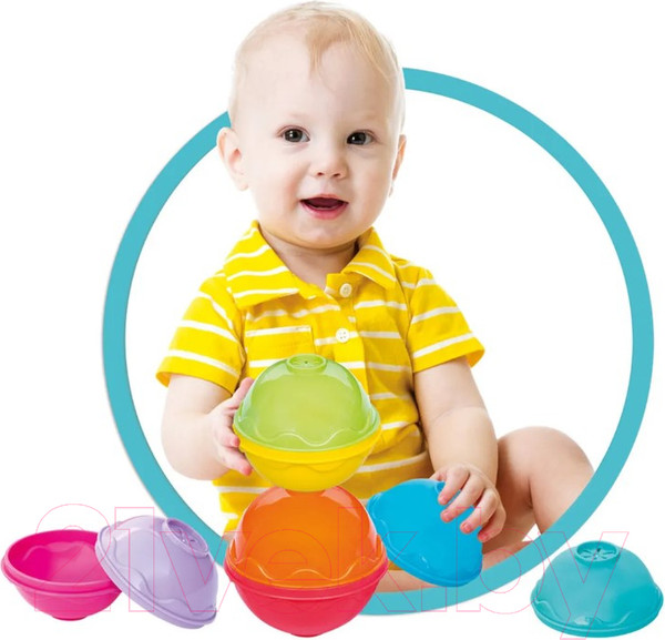 Изображение товара Развивающий игровой набор Dede Логическая пирамидка 4 в 1 Тарелочки-шарики / 03467