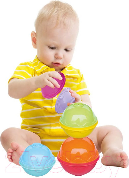 Изображение товара Развивающий игровой набор Dede Логическая пирамидка 4 в 1 Тарелочки-шарики / 03467