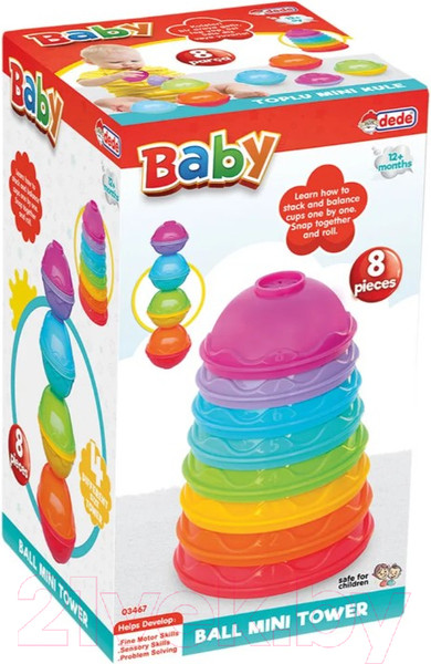 Изображение товара Развивающий игровой набор Dede Логическая пирамидка 4 в 1 Тарелочки-шарики / 03467