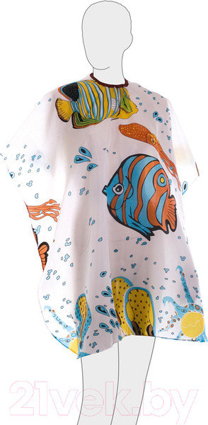 Изображение товара Накидка парикмахерская Dewal Рыбки AP98A1 (белый)