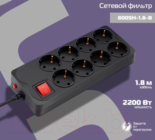 Изображение товара Сетевой фильтр Buro 800SH-1.8-B (черный)