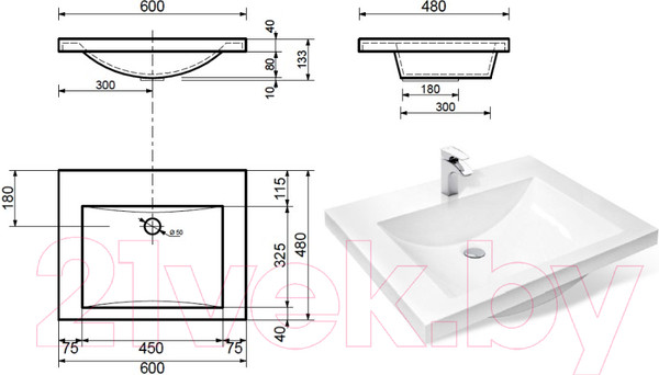 Изображение товара Умывальник Эстет Monaco Silk 60x48 / ФР-00014949