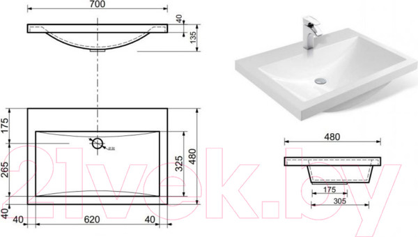 Изображение товара Умывальник Эстет Monaco Silk 70x48 / ФР-00014950