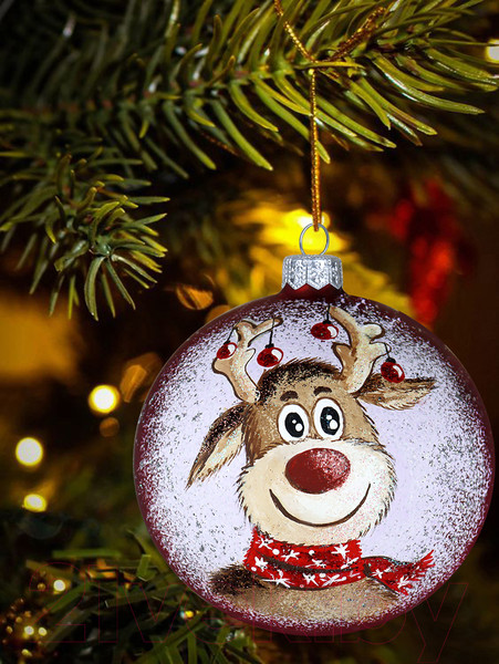Изображение товара Шар новогодний Декарт Новогодний олень 8Ш0090 (10см, красный)