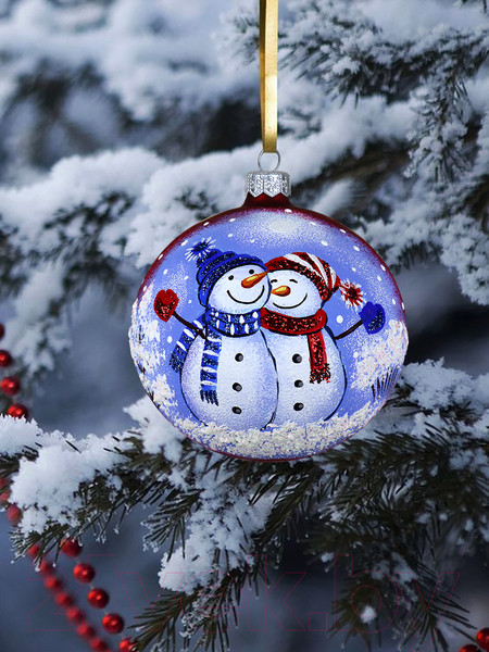 Изображение товара Шар новогодний Декарт Пара снеговиков 8Ш0091 (10см, красный)