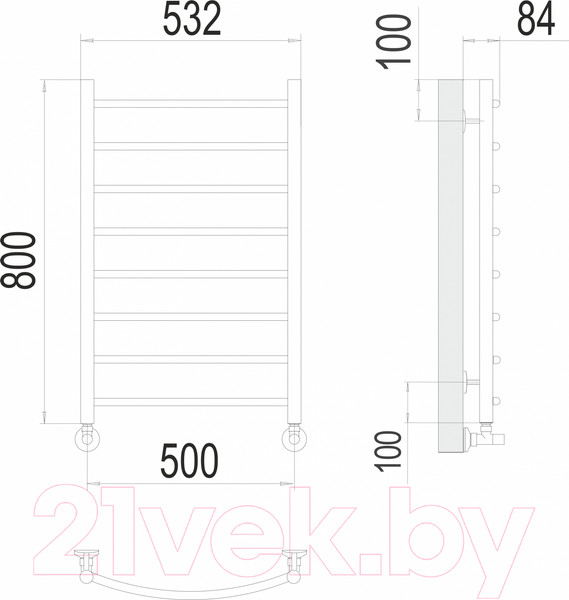 Изображение товара Полотенцесушитель водяной Terminus Классик П8 500x800 (RAL 9005)