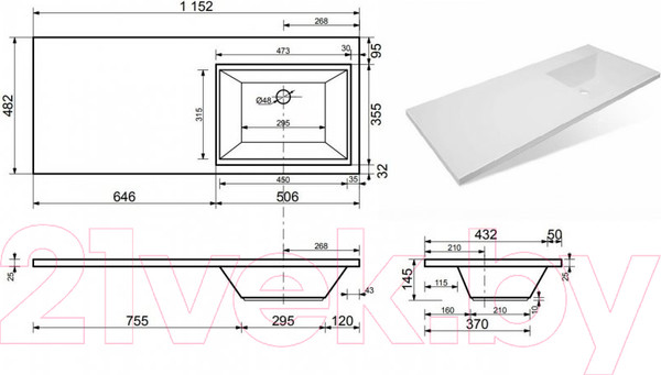Изображение товара Умывальник Эстет Dallas Silk 115x48 R / ФР-00014934