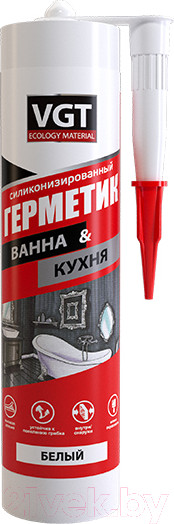 Изображение товара Герметик силиконовый VGT Для наружных и внутренних работ для ванной и кухни (400гр, белый)