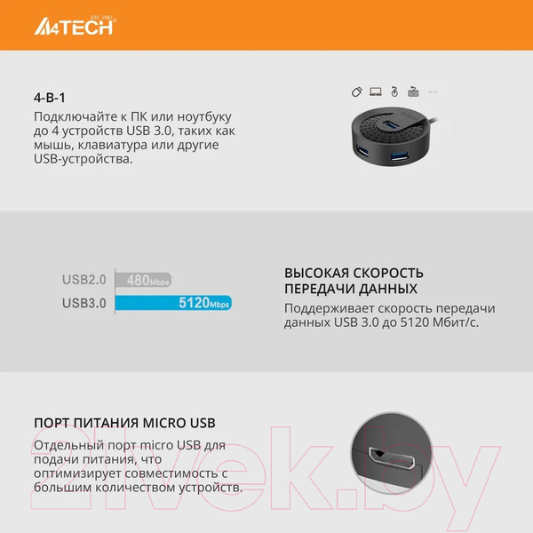 Изображение товара USB-хаб A4Tech HUB-30C (черный)