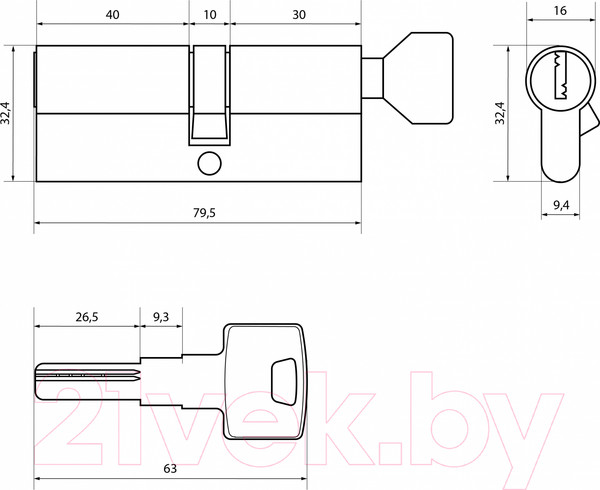 Изображение товара Цилиндровый механизм замка УЗК Z.F.80В-5K / 13719
