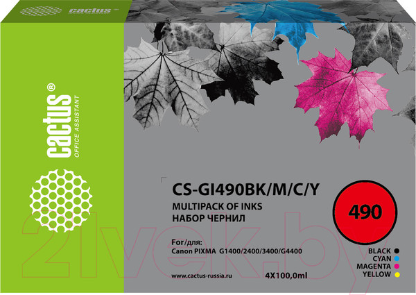Изображение товара Комплект контейнеров с чернилами Cactus CS-GI490BK/M/C/Y