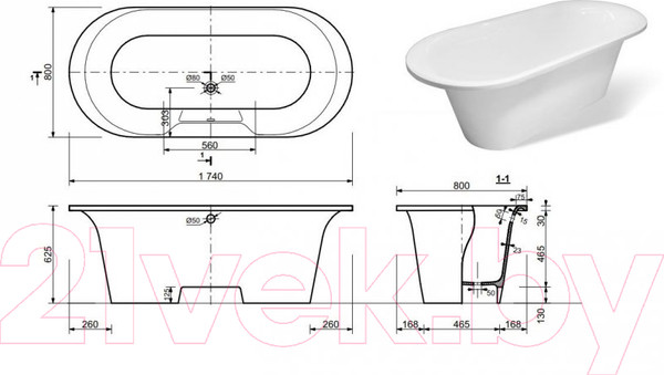 Изображение товара Ванна из искусственного мрамора Эстет Lion 174x80 Silk / ФР-00014537