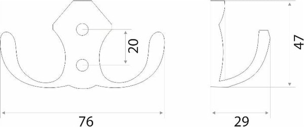 Изображение товара Крючок для одежды Trodos ZY-204В 2-рожковый сплав ЦАМ (бронза)