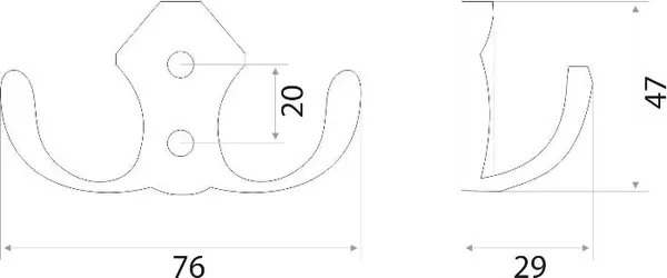Изображение товара Крючок для одежды Trodos ZY-204В 2-рожковый сплав ЦАМ (никель)