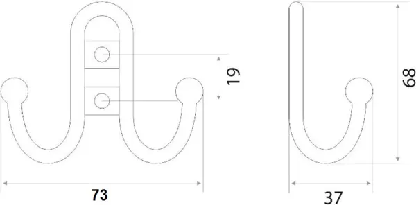 Изображение товара Крючок для одежды Trodos ZY-208В 2-рожковый сплав ЦАМ (бронза)