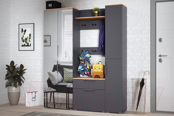 Изображение товара Тумба для обуви Mobi Октава 16.127 (серый графит 0162 РЕ/дуб золотой Craft/графит ZB 856-2 ПВХ)