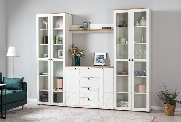 Изображение товара Шкаф с витриной Mobi Остин 16.394.02 (белый PE шагрень/дуб золотой craft/белая шагрень 4101 ПВХ)