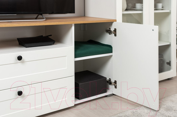 Изображение товара Шкаф с витриной Mobi Остин 16.394.02 (белый PE шагрень/дуб золотой craft/белая шагрень 4101 ПВХ)