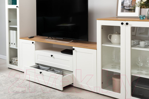 Изображение товара Шкаф-пенал с витриной Mobi Остин 16.394.03 (белый PE шагрень/дуб золотой craft/белая шагрень 4101 ПВХ)