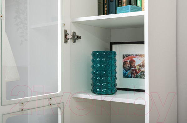 Изображение товара Шкаф-пенал с витриной Mobi Остин 16.394.03 (белый PE шагрень/дуб золотой craft/белая шагрень 4101 ПВХ)