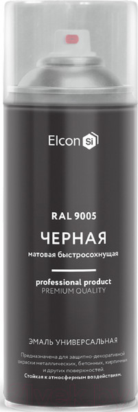 Изображение товара Эмаль Elcon Универсальная акриловая RAL 9005 матовый (520мл, черный)