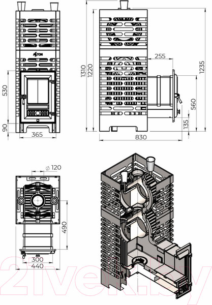 Изображение товара Печь-каменка Везувий Aston Шторм Турбопар Long (чугун)