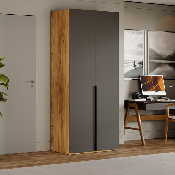 Изображение товара Шкаф ТриЯ Порто СМ-393.07.003 с 2 глухими дверями (яблоня беллуно/графит софт)