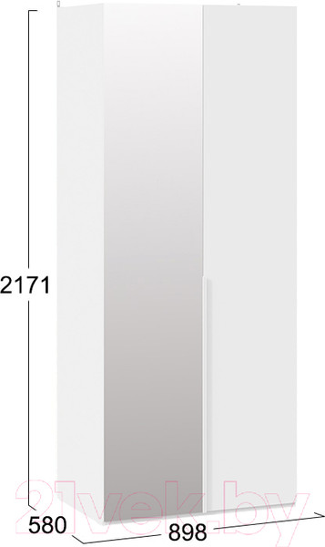 Изображение товара Шкаф ТриЯ Порто СМ-393.07.005 с 1 глухой и 1 зеркальной дверями (белый жемчуг/белый софт)