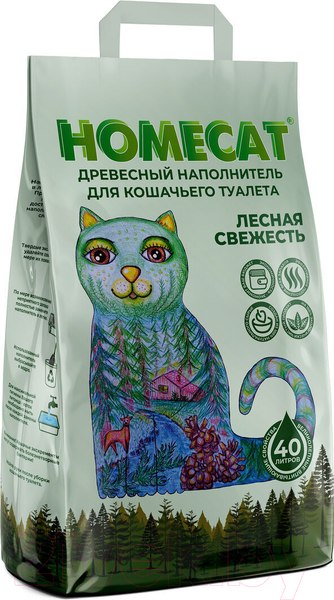 Изображение товара Наполнитель для туалета Homecat Древесный Лесная свежесть / 68018 (40л/12кг)